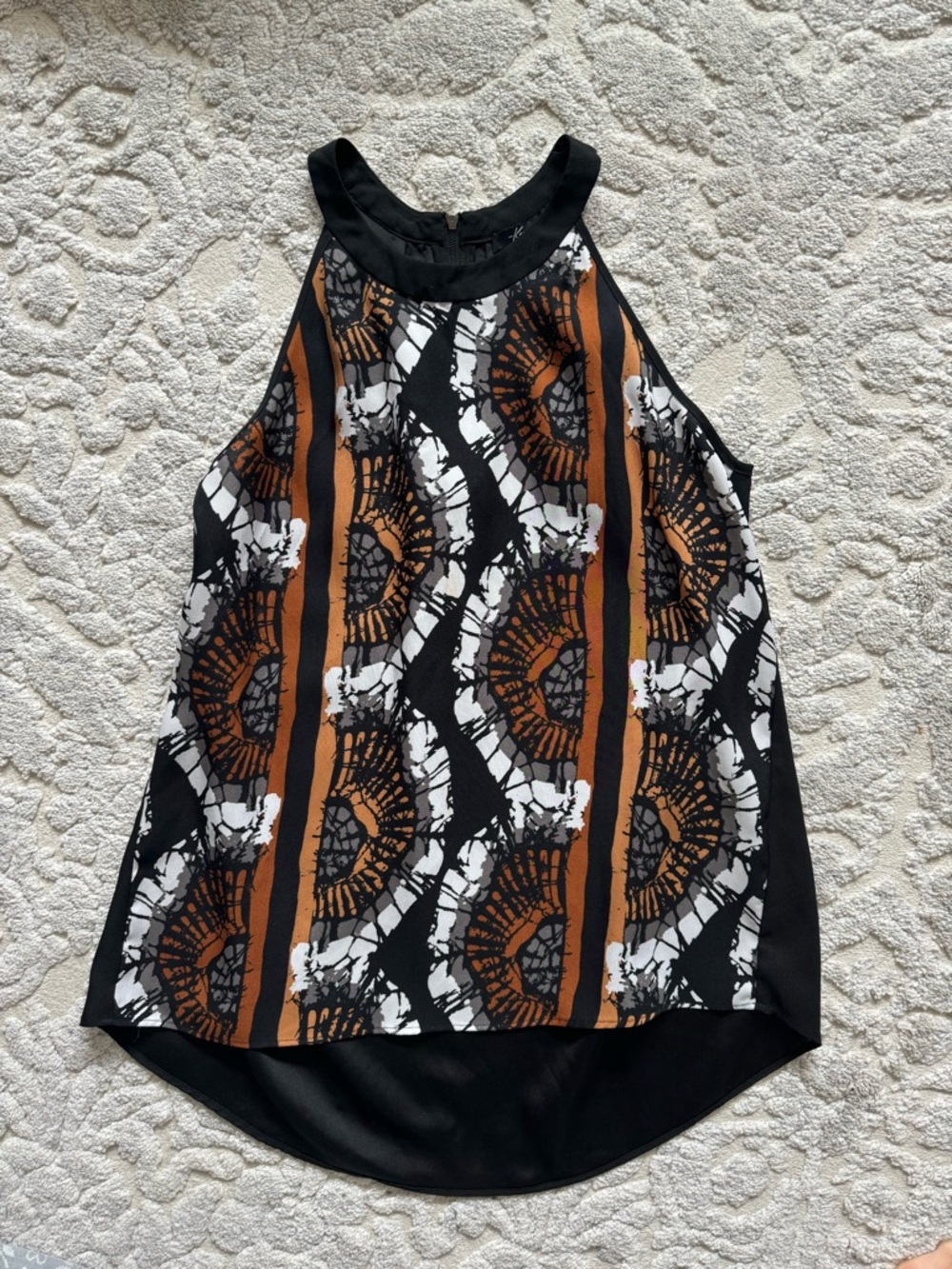 Womens Black and Brown Patterned Halter Tank Top